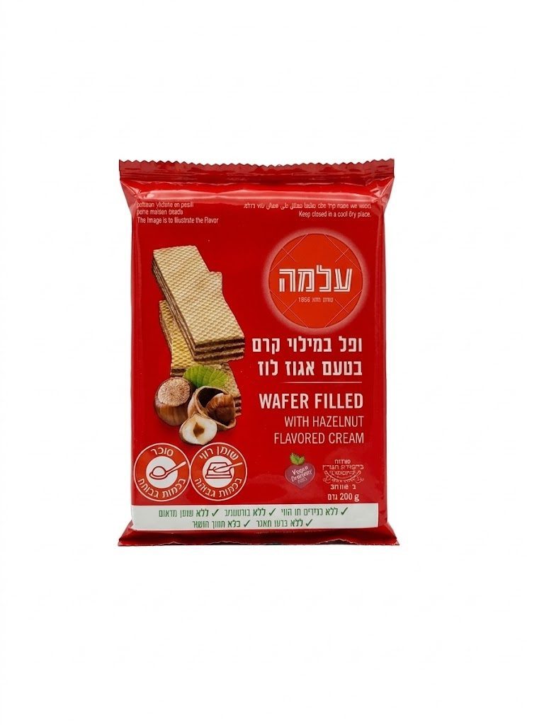 עלמה וופל במילוי קרם בטעם אגוזי לוז 200 גרם