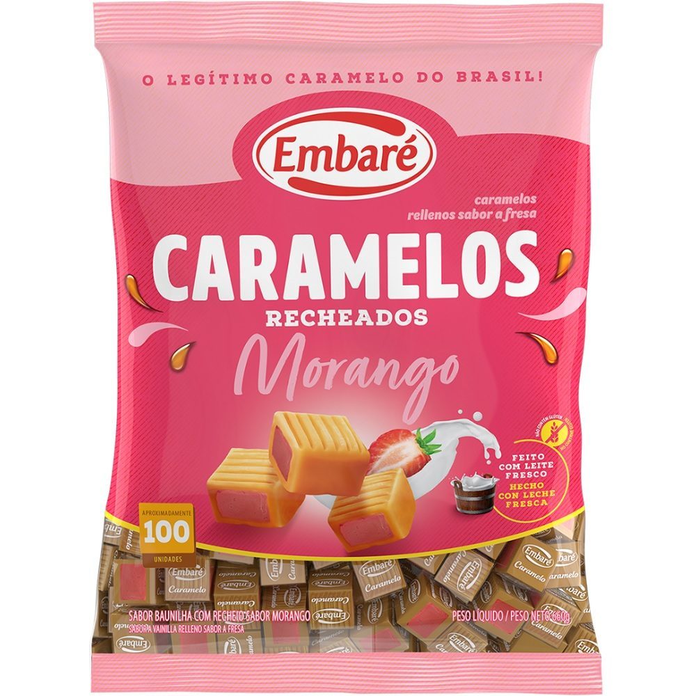 Embare Caramels סוכריות טופי חלב בטעם וניל עם מילוי תות 660 גרם
