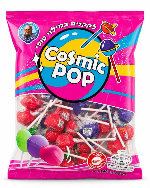 סוכריות קשות על מקל ממולא טופי בטעמי פירות 50 יחידות 864 גרם