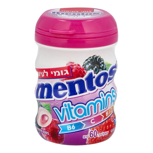 מנטוס מסטיקים תערובת פירות בתוספת ויטמינים ללא סוכר 60 גרם