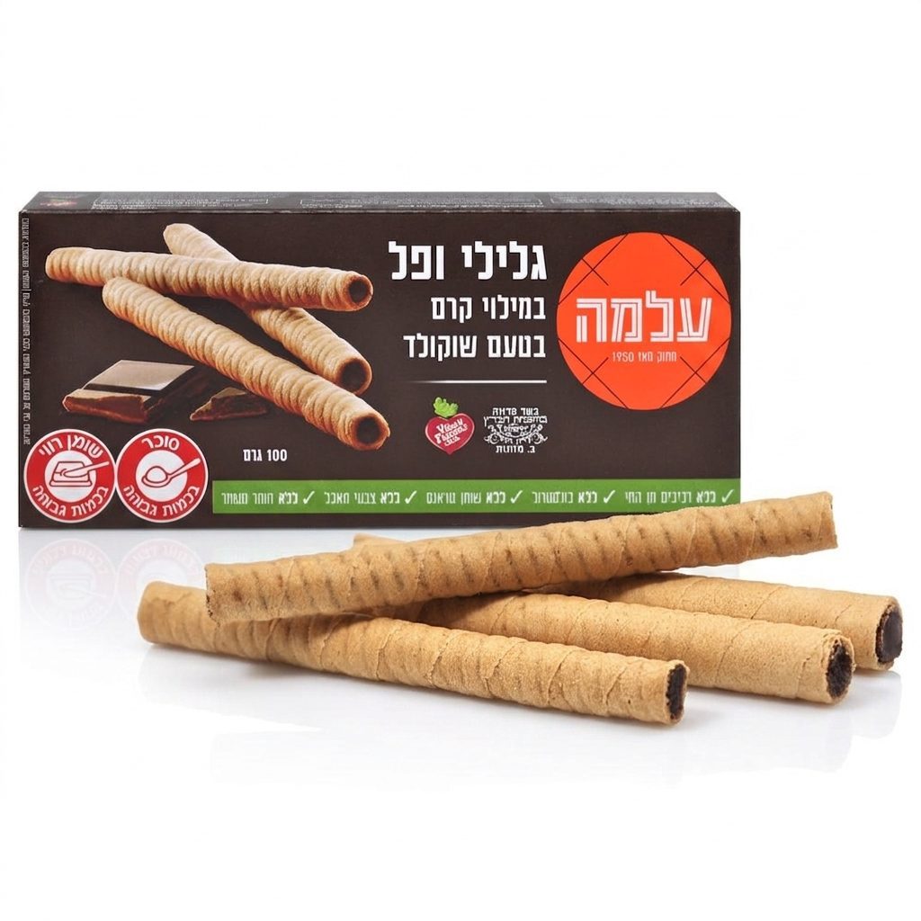 עלמה גלילי ופל במילוי קרם בטעם שוקולד 100 גרם