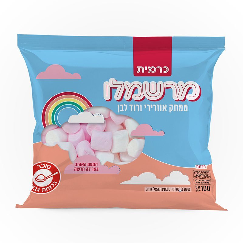 כרמית מרשמלו אוורירי ורוד לבן 100 גרם