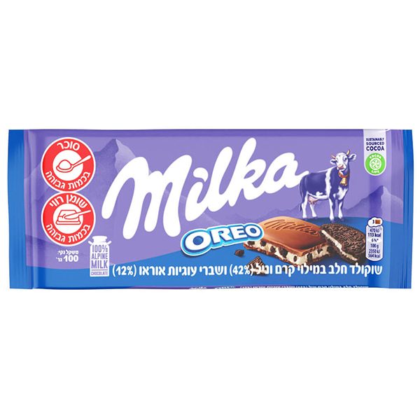 מילקה שוקולד חלב במילוי עוגיות אוראו 100 גרם