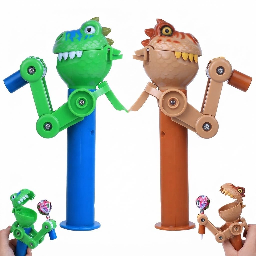 דינוזאור צעצוע מוציא סוכריה על מקל+סוכריה 11 גרם
