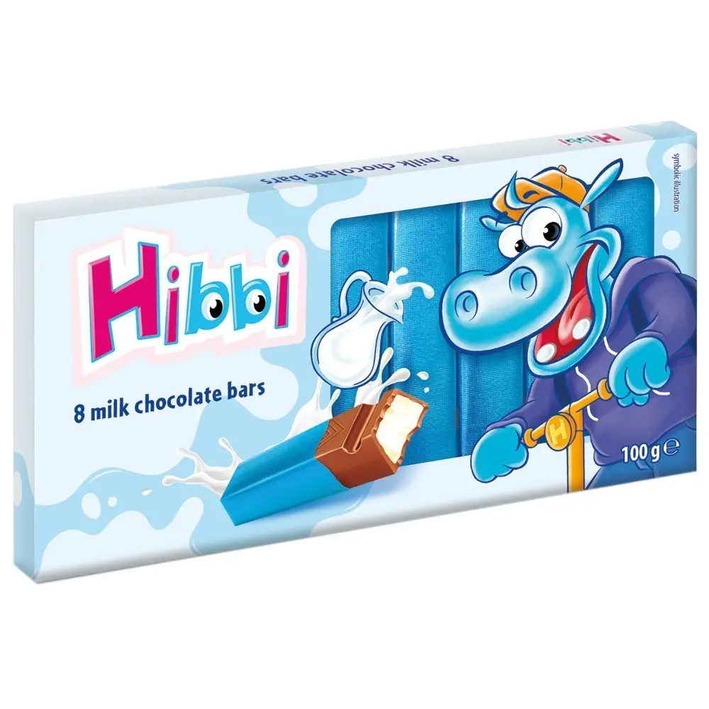 Hibbi אצבעות שוקולד חלב במילוי קרם בטעם חלב 100 גרם
