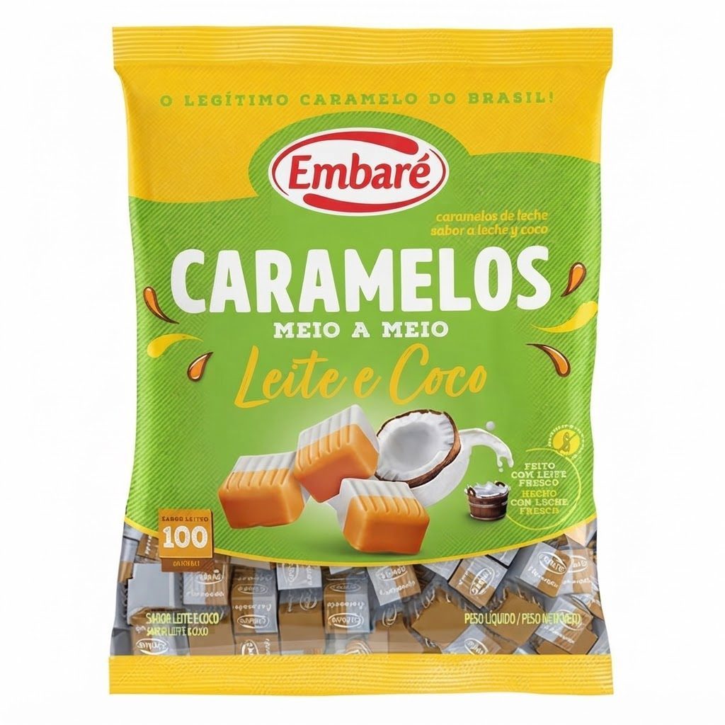 Embare Caramels סוכריות טופי חלב בטעם חלב וקוקוס 660 גרם