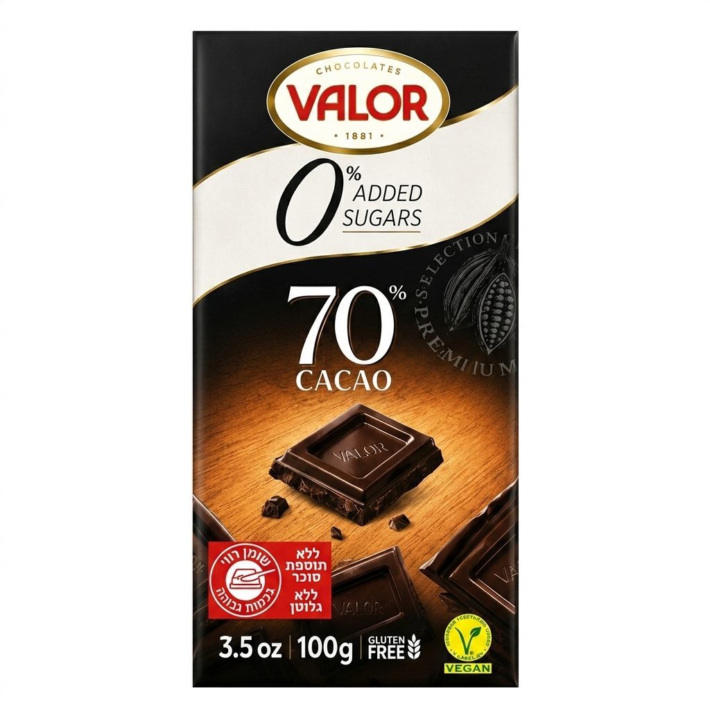 שוקולד ואלור 70% מריר ללא סוכר 100 גרם