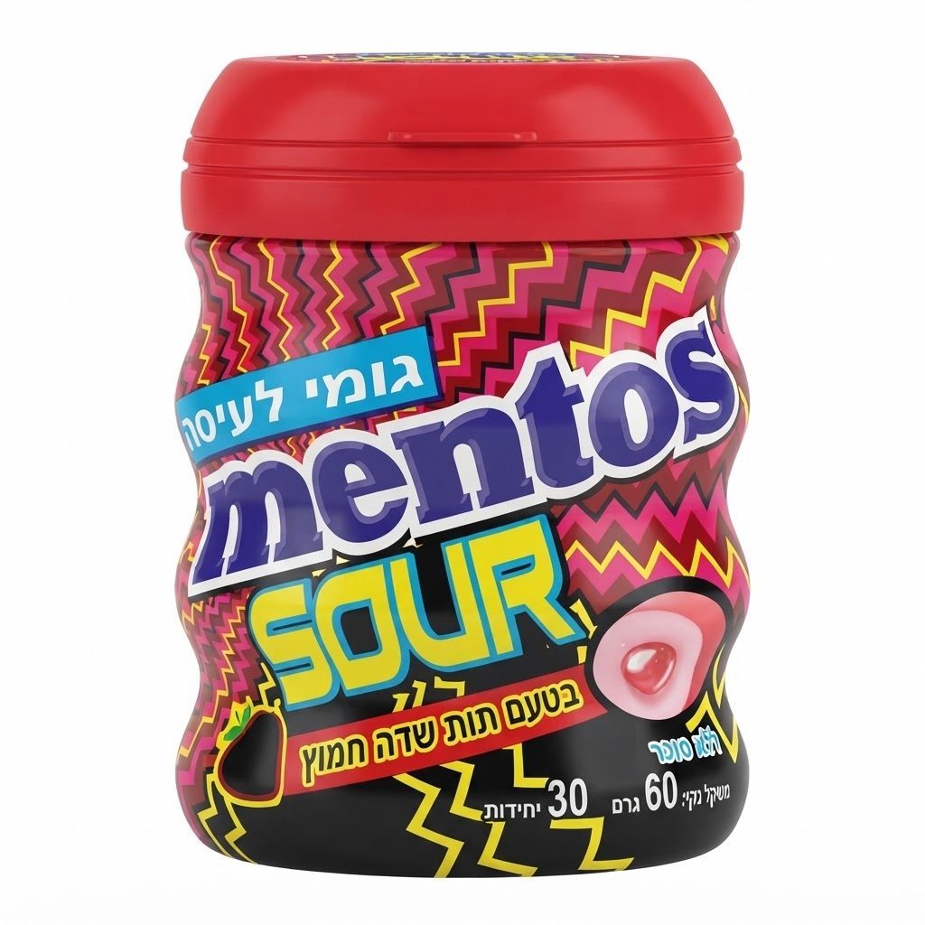 מסטיק מנטוס חמוץ בטעם תות ללא סוכר 60 גרם