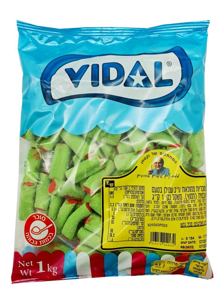 גומי וידאל חתוכים מצופים סוכר בטעם אבטיח (חמוץ) 1 ק"ג