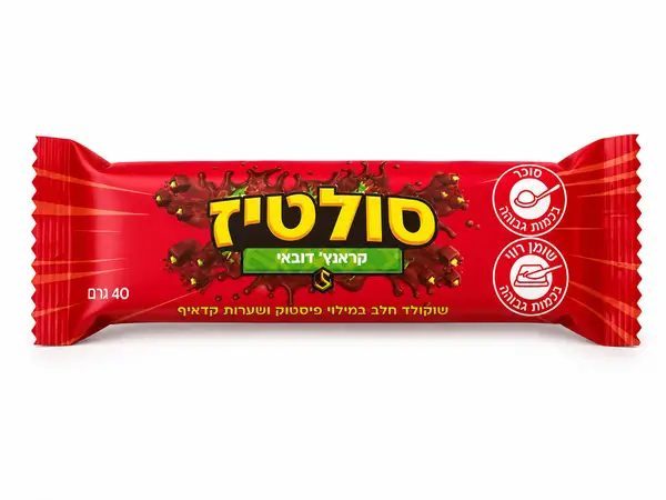 סולטיז שוקולד חלב במילוי פיסטוק ושערות קדאיף 40 גרם