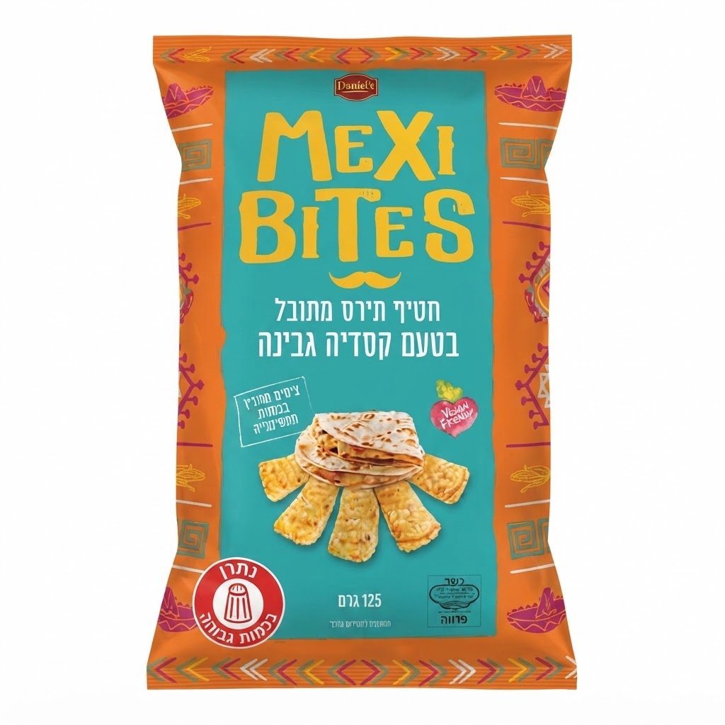 מקסי בייטס חטיף תירס מתובל בטעם קסדיה גבינה 125 גרם