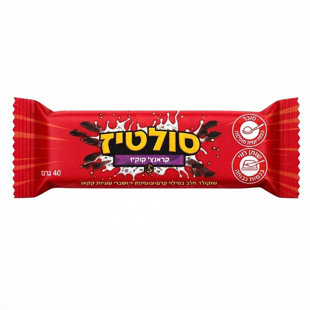 סולטיז שוקולד חלב במילוי קדאיף ושברי עוגיות קקאו 40 גרם