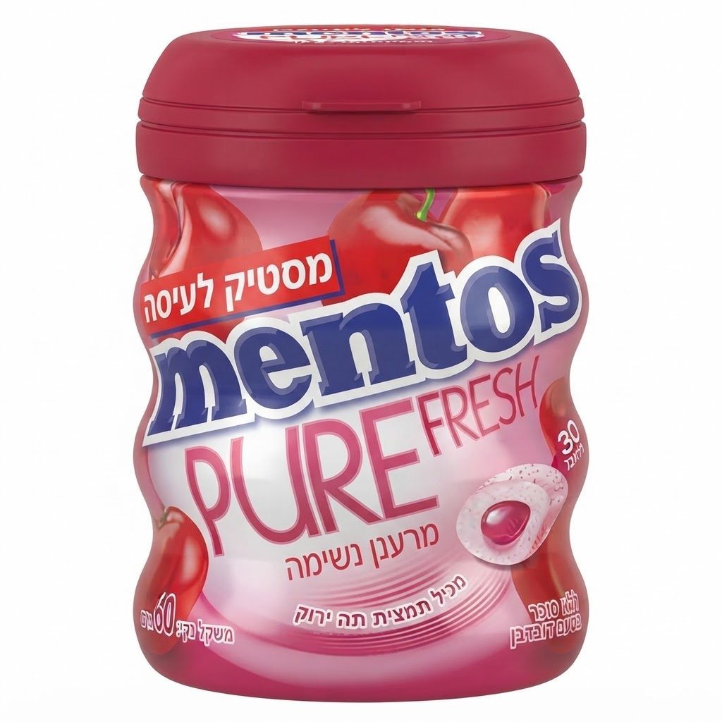 מסטיק מנטוס בטעם דובדבן ללא סוכר 60 גרם