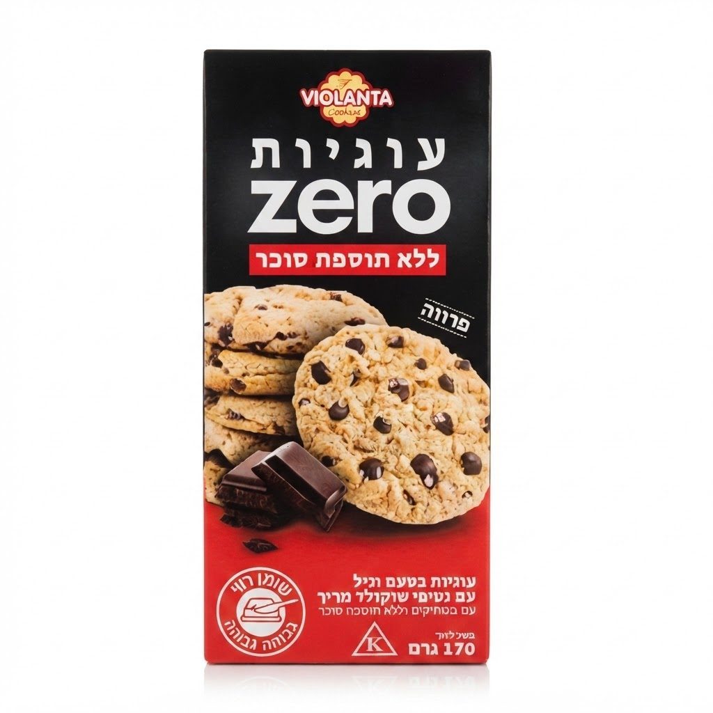 עוגיות זירו עוגיות וניל עם שוקולד מריר ללא סוכר 170 גרם