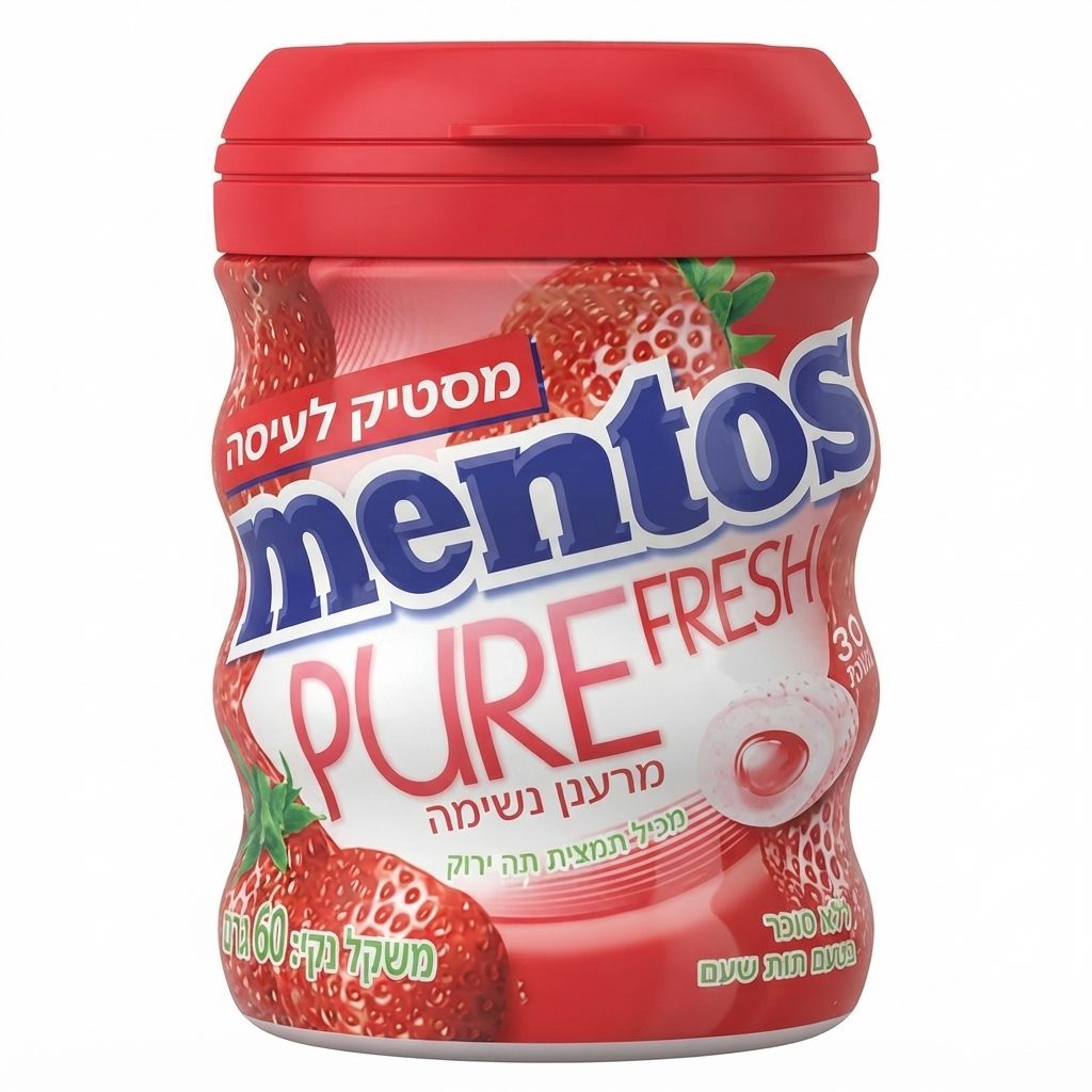 מנטוס מסטיק פיור פרש בטעם תות ללא סוכר 60 גרם